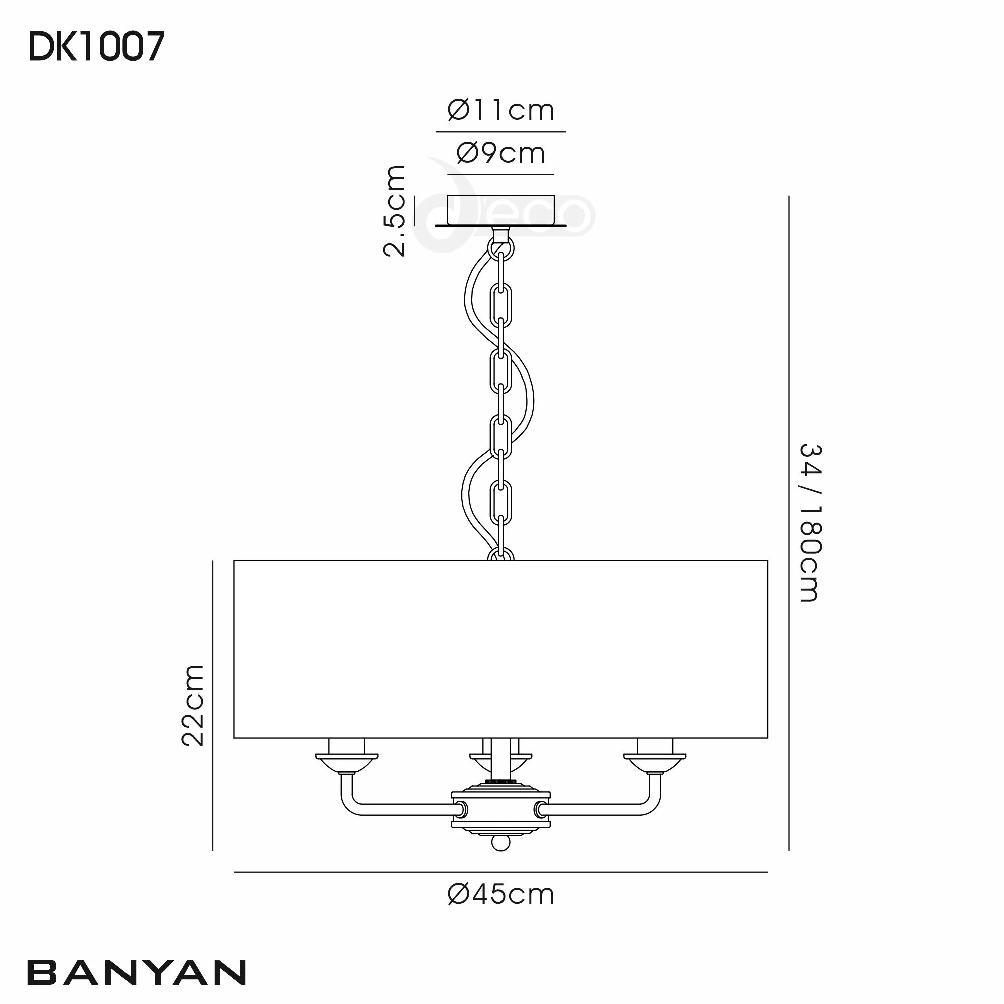 Banyan 45cm 3 Light Pendant Matt Black; White DK1007  Deco Banyan MB WH